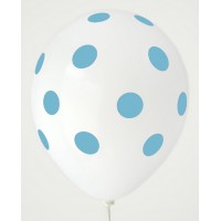 White - Pastel Blue Polkadots Printed Balloons